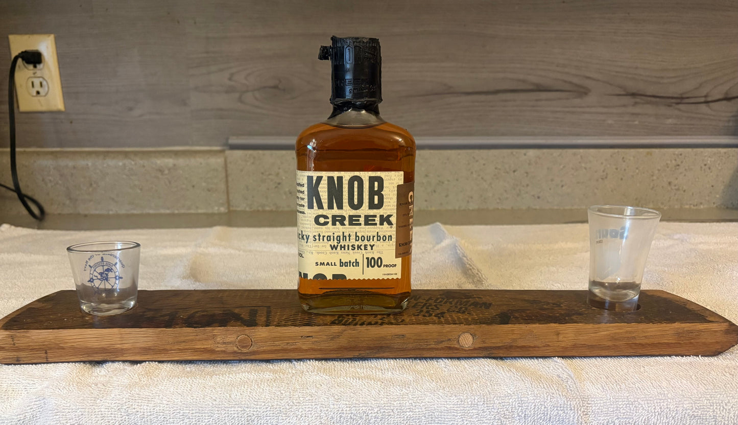 Barrel Head Bourbon and glass display.