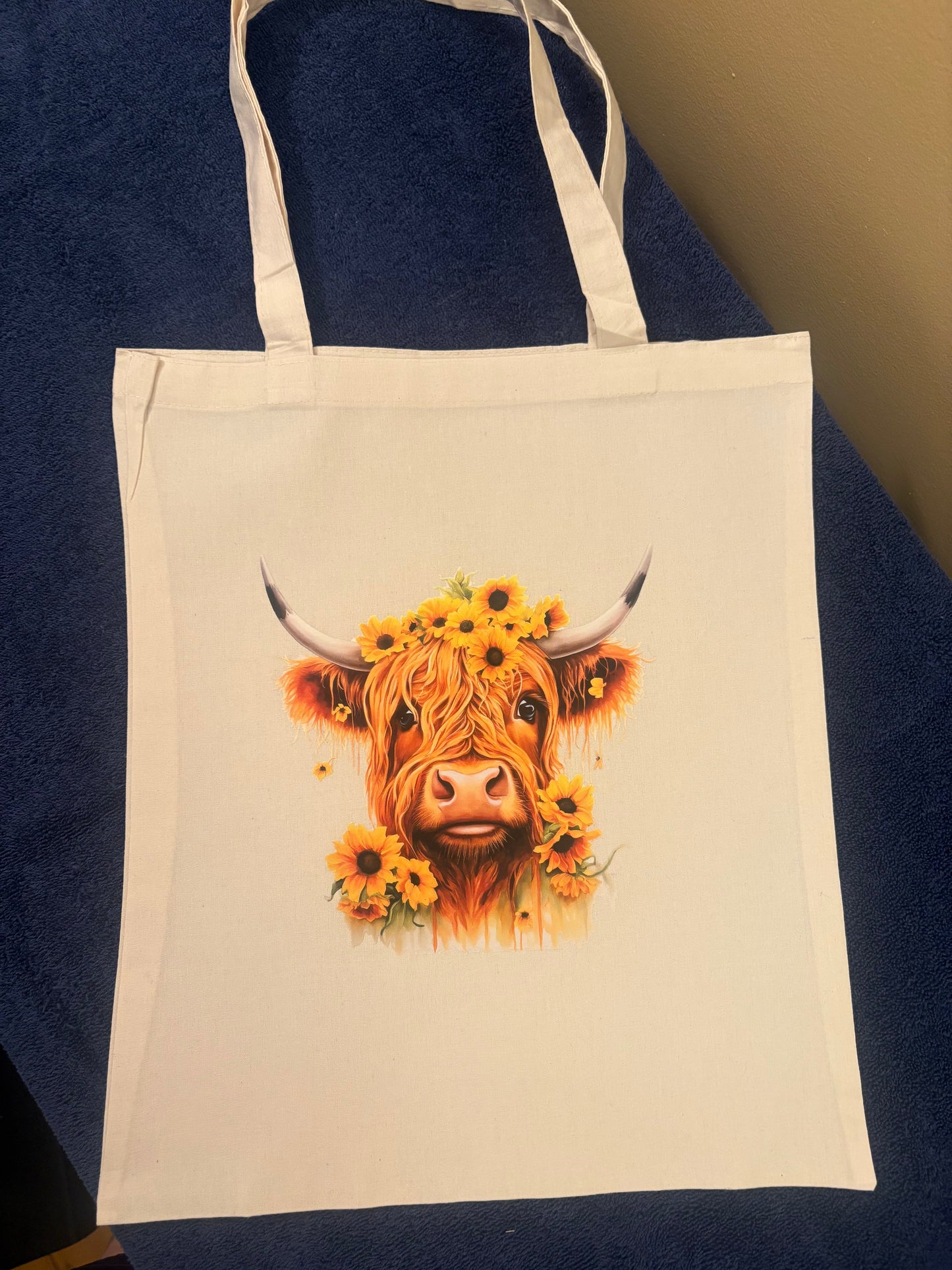 Sunflowers and Highland Cow Canvas Tote Bag