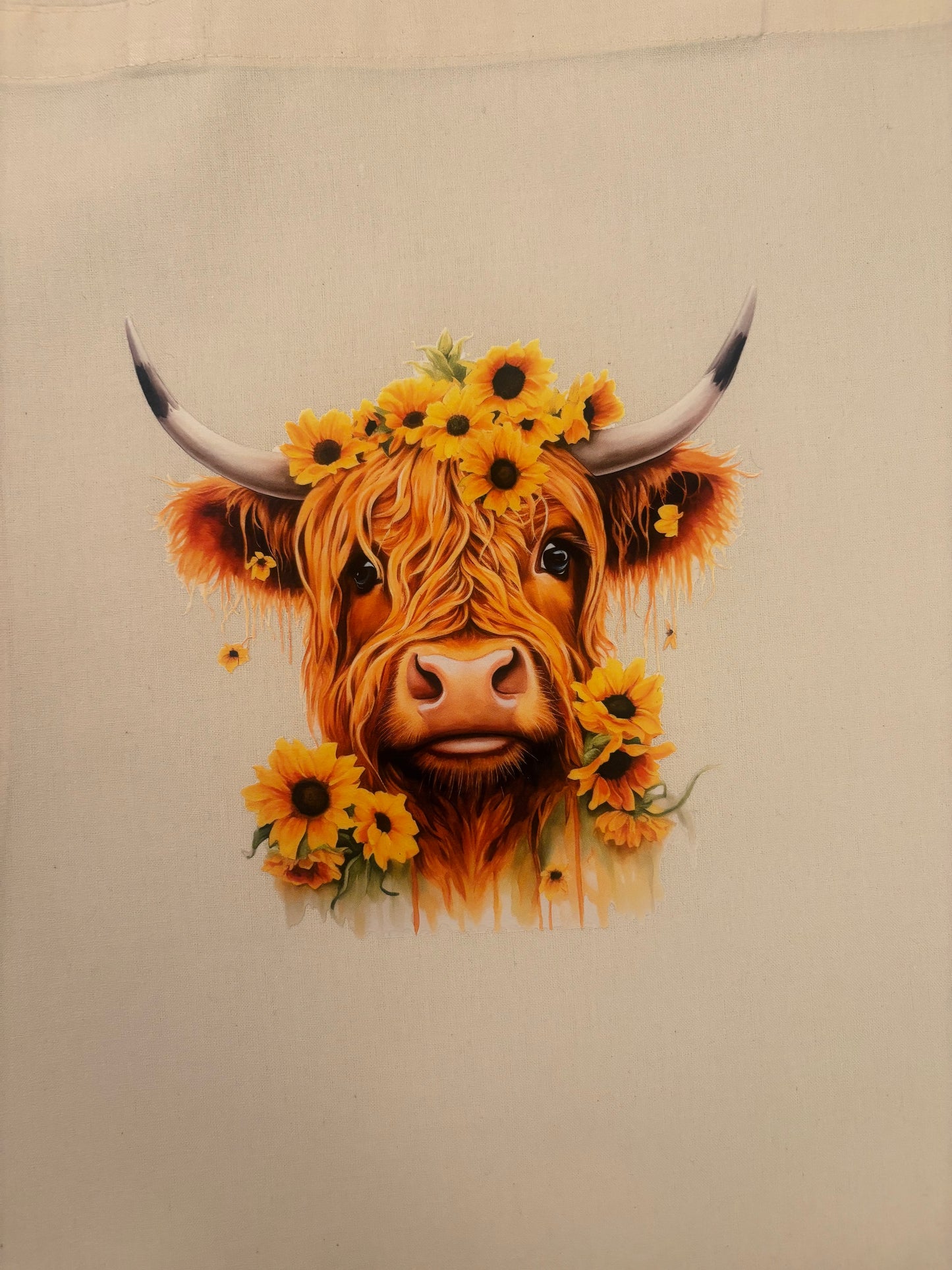Sunflowers and Highland Cow Canvas Tote Bag
