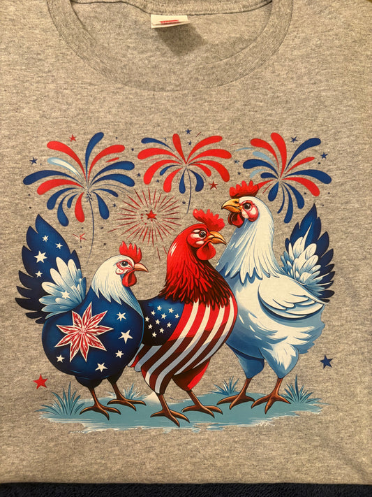 4TH OF JULY RED, WHITE AND BLUE CHICKEN SHORT SLEEVE T SHIRT